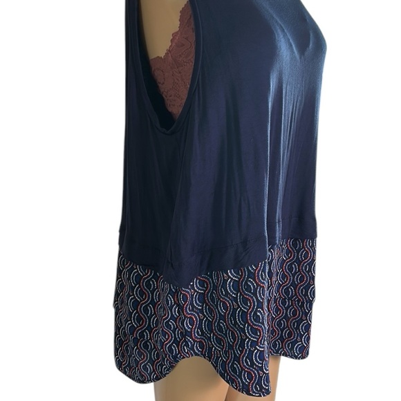 Micheal Micheal Kors XL Navy Blue Sleeveless Top ,tunic with Patterned Hem,hi-lo - Picture 2 of 13